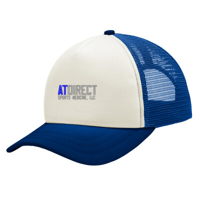 AT Direct Embroidered Ivory/Royal Twill Foam Trucker Cap Thumbnail